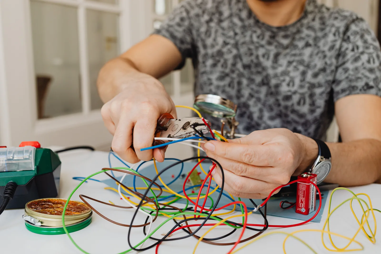 Stripping and sorting conductors at the bench, for electrician in Cincinnati